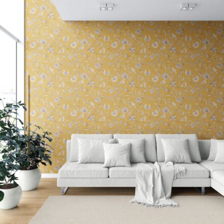 'Sprizzle' Floral Botanical Patterned Wallpaper (Yellow/ Beige) - Image 6