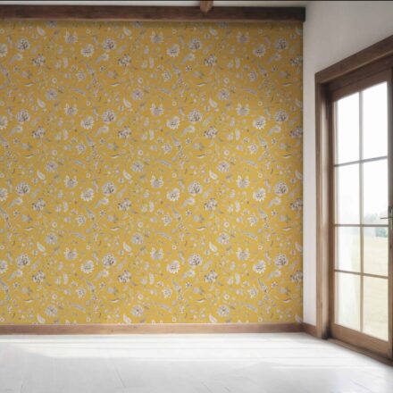 'Sprizzle' Floral Botanical Patterned Wallpaper (Yellow/ Beige) - Image 7
