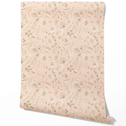 'Avarakta' Floral Botanical Patterned Wallpaper (Sandy Pink/ Beige)