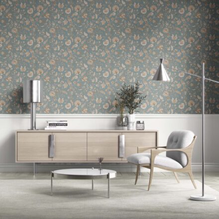 'Palooza' Floral Botanical Patterned Wallpaper (Blue-Gray/ Beige) - Image 2