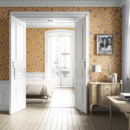 'Topiary' Floral Botanical Patterned Wallpaper (Yellow/ Pink/ Green) - Image 4