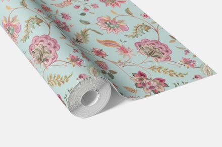 'Badami' Floral Botanical Patterned Wallpaper (Blue/ Pink/ Green) - Image 3