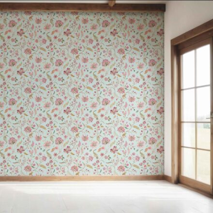 'Badami' Floral Botanical Patterned Wallpaper (Blue/ Pink/ Green) - Image 7