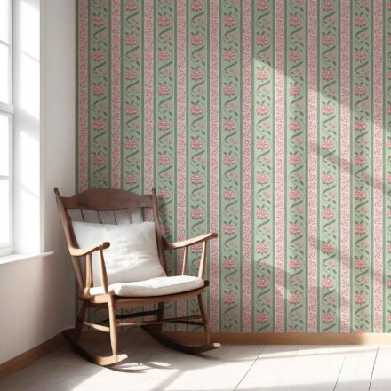 'Hallstatt' Floral Botanical Striped Wallpaper (Green/ Pink) - Image 2