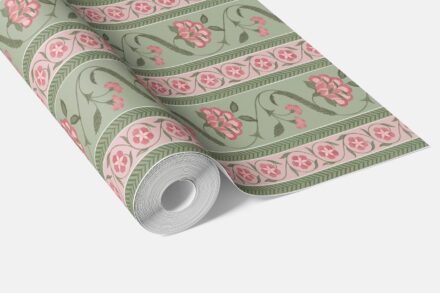'Hallstatt' Floral Botanical Striped Wallpaper (Green/ Pink) - Image 3