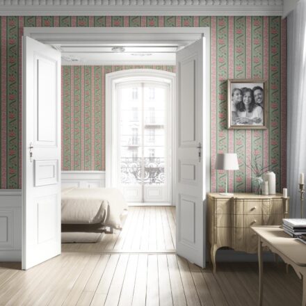 'Hallstatt' Floral Botanical Striped Wallpaper (Green/ Pink) - Image 4