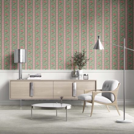 'Hallstatt' Floral Botanical Striped Wallpaper (Green/ Pink) - Image 5