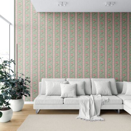 'Hallstatt' Floral Botanical Striped Wallpaper (Green/ Pink) - Image 6