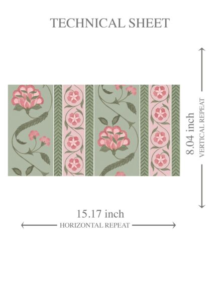 'Hallstatt' Floral Botanical Striped Wallpaper (Green/ Pink) - Image 8