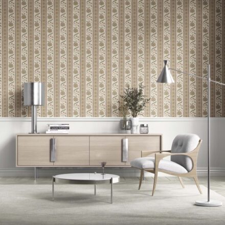 'Crotone' Neutral Floral Botanical Striped Wallpaper (Beige/ Brown/ Green) - Image 2