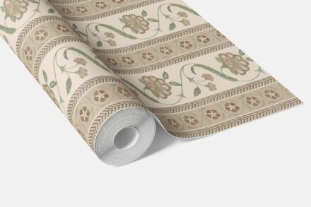 'Crotone' Neutral Floral Botanical Striped Wallpaper (Beige/ Brown/ Green) - Image 3