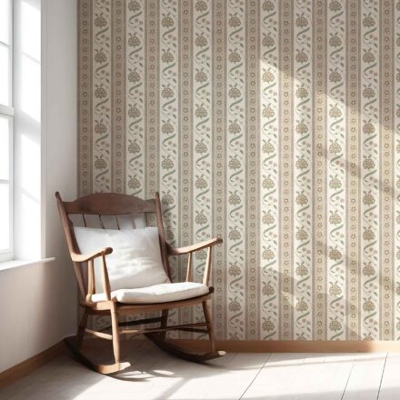 'Crotone' Neutral Floral Botanical Striped Wallpaper (Beige/ Brown/ Green) - Image 5