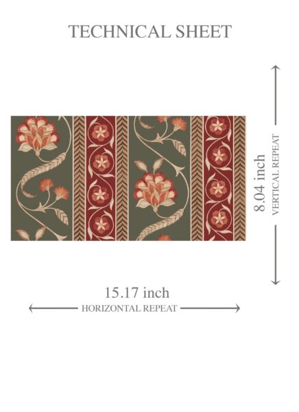 'Nuoro' Floral Botanical Striped Wallpaper (Olive Green/ Red/ Maroon/ Beige) - Image 8