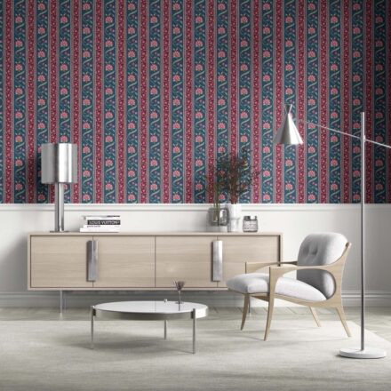 'Buseno' Floral Botanical Striped Wallpaper (Teal Blue/ Pink/ Green) - Image 2
