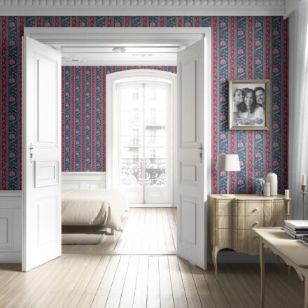 'Buseno' Floral Botanical Striped Wallpaper (Teal Blue/ Pink/ Green) - Image 4
