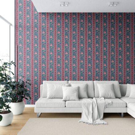 'Buseno' Floral Botanical Striped Wallpaper (Teal Blue/ Pink/ Green) - Image 6