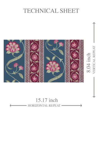 'Buseno' Floral Botanical Striped Wallpaper (Teal Blue/ Pink/ Green) - Image 8