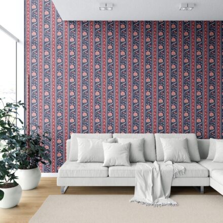 'Wangen' Floral Botanical Striped Wallpaper (Navy Blue/ Red/ Gray) - Image 6