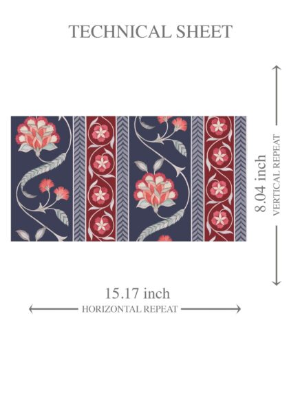'Wangen' Floral Botanical Striped Wallpaper (Navy Blue/ Red/ Gray) - Image 8