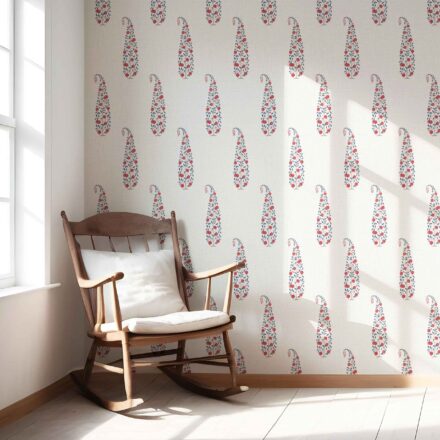 'Olsberg' Ethnic/ Vintage-Inspired Floral Paisley Wallpaper (Red/ Navy Blue/ Off-White) - Image 2