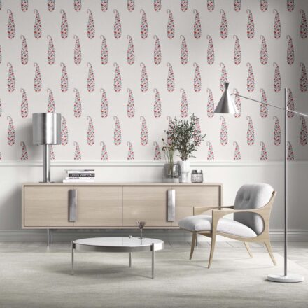 'Olsberg' Ethnic/ Vintage-Inspired Floral Paisley Wallpaper (Red/ Navy Blue/ Off-White) - Image 4