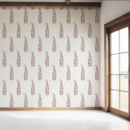 'Olsberg' Ethnic/ Vintage-Inspired Floral Paisley Wallpaper (Red/ Navy Blue/ Off-White) - Image 7