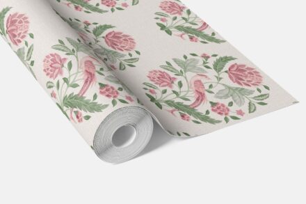 'Lausen' Birds/ Floral Block Print Wallpaper (Pink/ Green) - Image 3