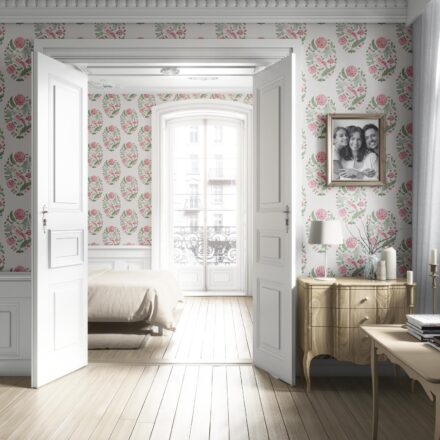 'Lausen' Birds/ Floral Block Print Wallpaper (Pink/ Green) - Image 4