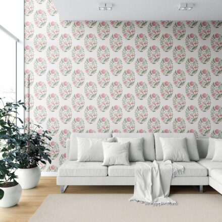 'Lausen' Birds/ Floral Block Print Wallpaper (Pink/ Green) - Image 6