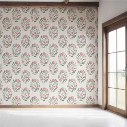 'Lausen' Birds/ Floral Block Print Wallpaper (Pink/ Green) - Image 7