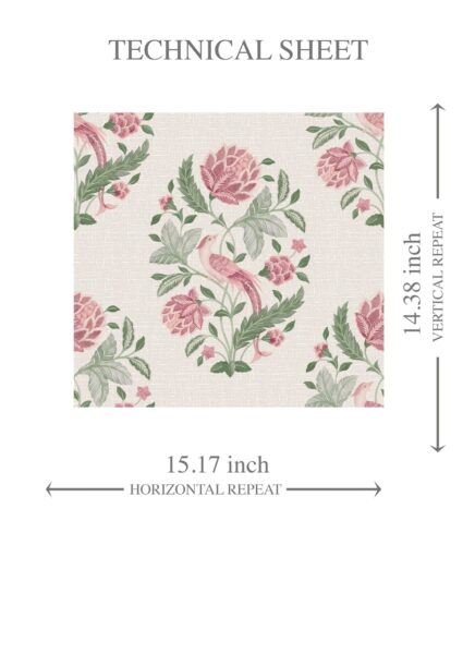 'Lausen' Birds/ Floral Block Print Wallpaper (Pink/ Green) - Image 8
