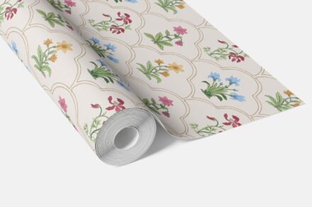 'Olea' Vintage-Inspired Floral Block Print Wallpaper (White/ Beige/ Pink/ Green/ Red/ Yellow/ Blue) - Image 3